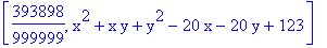 [393898/999999, x^2+x*y+y^2-20*x-20*y+123]